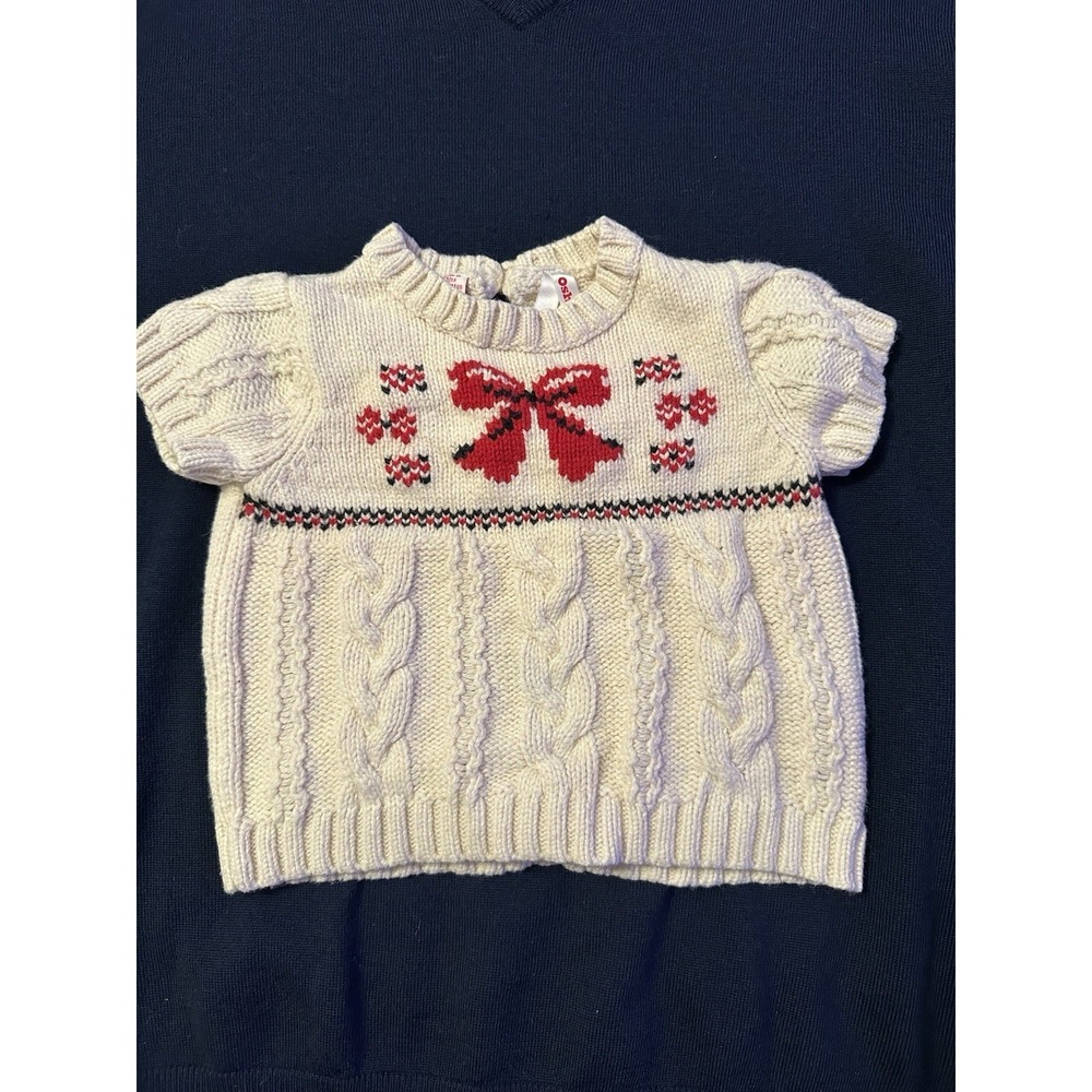OshKosh B'gosh 24M Cable Knit Sweater Cream Bow‎ Holiday Winter Wool Blend Baby